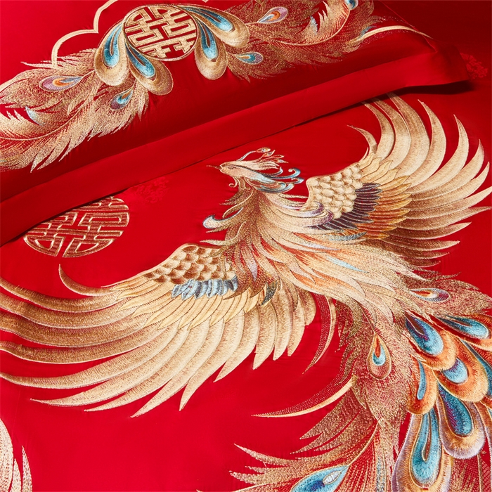 91家纺网 家纺一手货源 找家纺 红番天家居馆 （控价）2025新款纯棉贡缎提花婚庆四件套（每款供货价的基础上一切活动券后+100） 龙凤和鸣-金