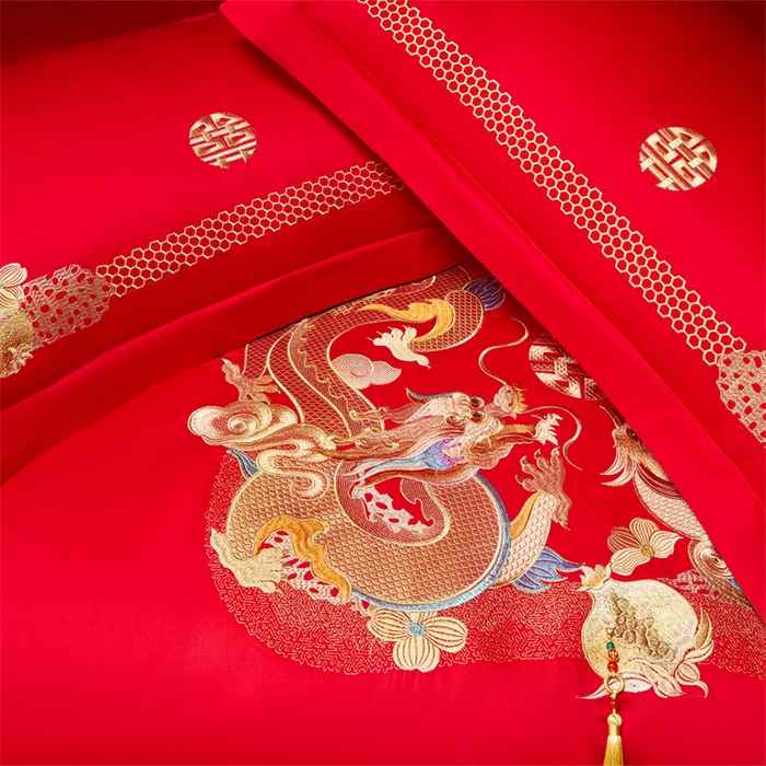 91家纺网 家纺一手货源 找家纺 红番天家居馆 （控价）2025新款纯棉贡缎提花婚庆四件套（每款供货价的基础上一切活动券后+100） 龙凤榴禧-金