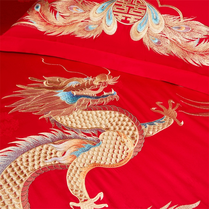 91家纺网 家纺一手货源 找家纺 红番天家居馆 （控价）2025新款纯棉贡缎提花婚庆四件套（每款供货价的基础上一切活动券后+100） 龙凤和鸣-金