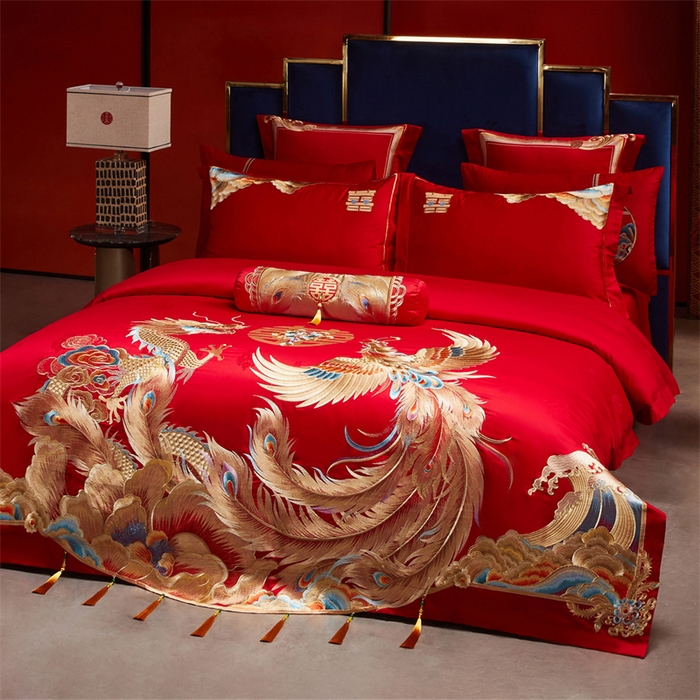 91家纺网 家纺一手货源 找家纺 红番天家居馆 （控价）2025新款纯棉贡缎提花婚庆四件套（每款供货价的基础上一切活动券后+100） 龙凤御禧-金