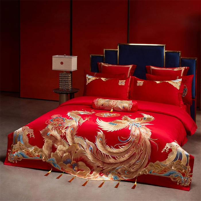 91家纺网 家纺一手货源 找家纺 红番天家居馆 （控价）2025新款纯棉贡缎提花婚庆四件套（每款供货价的基础上一切活动券后+100） 龙凤御禧-金