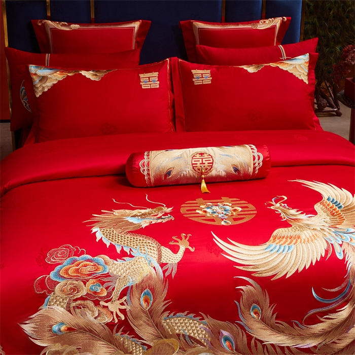 91家纺网 家纺一手货源 找家纺 红番天家居馆 （控价）2025新款纯棉贡缎提花婚庆四件套（每款供货价的基础上一切活动券后+100） 龙凤御禧-金