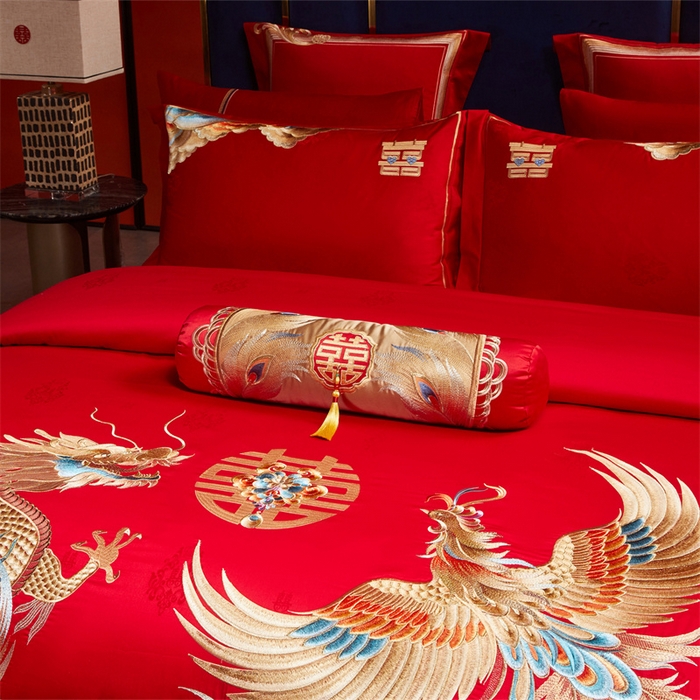 91家纺网 家纺一手货源 找家纺 红番天家居馆 （控价）2025新款纯棉贡缎提花婚庆四件套（每款供货价的基础上一切活动券后+100） 龙凤御禧-金