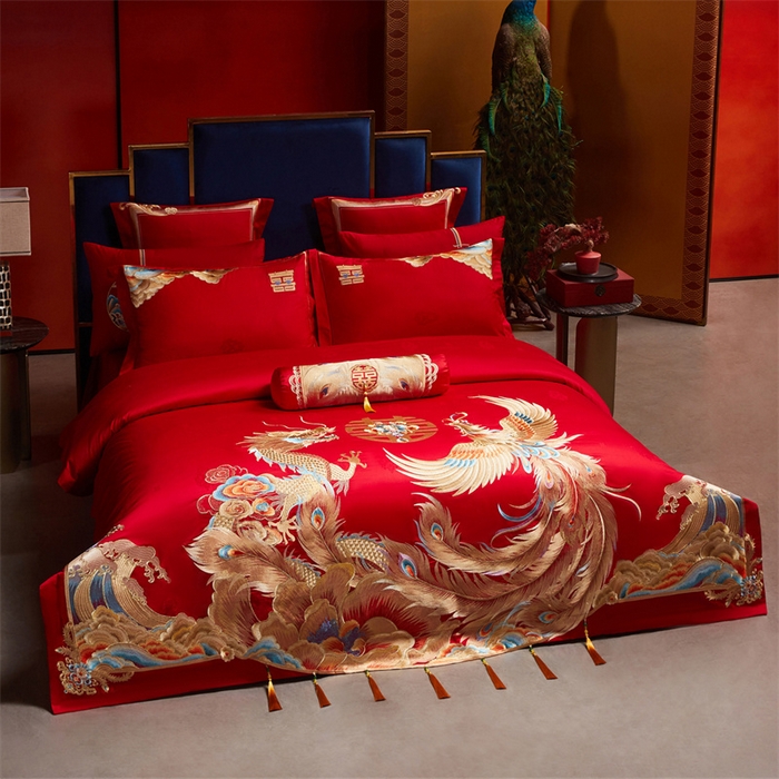 91家纺网 家纺一手货源 找家纺 红番天家居馆 （控价）2025新款纯棉贡缎提花婚庆四件套（每款供货价的基础上一切活动券后+100） 龙凤御禧-金