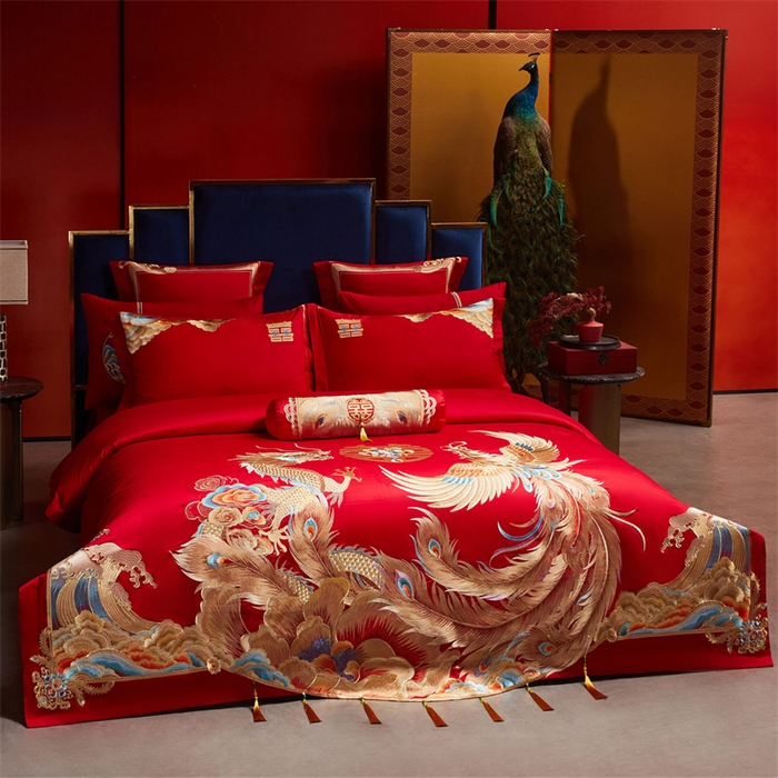 91家纺网 家纺一手货源 找家纺 红番天家居馆 （控价）2025新款纯棉贡缎提花婚庆四件套（每款供货价的基础上一切活动券后+100） 龙凤御禧-金