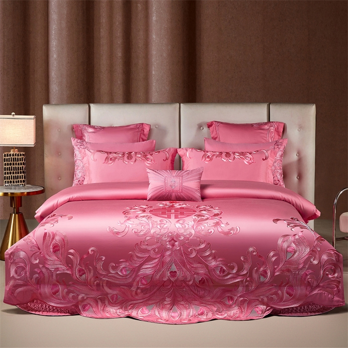 91家纺网 家纺一手货源 找家纺 红番天家居馆 （控价）2025新款纯棉贡缎提花婚庆四件套（每款供货价的基础上一切活动券后+100） 爱的韶华-粉