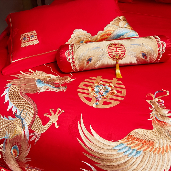 91家纺网 家纺一手货源 找家纺 红番天家居馆 （控价）2025新款纯棉贡缎提花婚庆四件套（每款供货价的基础上一切活动券后+100） 龙凤御禧-金