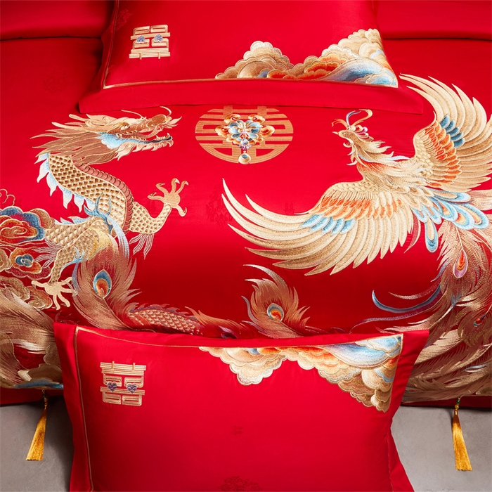 91家纺网 家纺一手货源 找家纺 红番天家居馆 （控价）2025新款纯棉贡缎提花婚庆四件套（每款供货价的基础上一切活动券后+100） 龙凤御禧-金