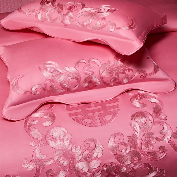 91家纺网 家纺一手货源 找家纺 红番天家居馆 （控价）2025新款纯棉贡缎提花婚庆四件套（每款供货价的基础上一切活动券后+100） 爱的韶华-粉