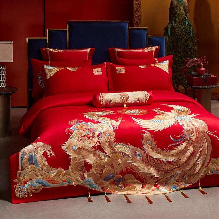 91家纺网 家纺一手货源 找家纺 红番天家居馆 （控价）2025新款纯棉贡缎提花婚庆四件套（每款供货价的基础上一切活动券后+100） 龙凤御禧-金