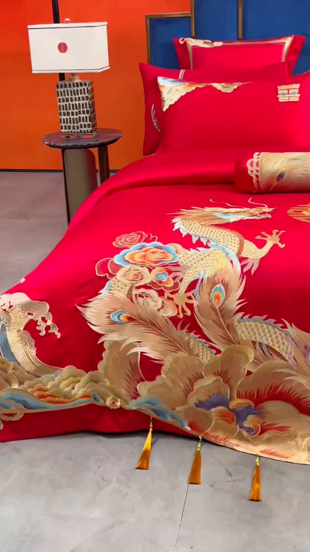 91家纺网 家纺一手货源 找家纺 红番天家居馆 （控价）2025新款纯棉贡缎提花婚庆四件套（每款供货价的基础上一切活动券后+100） 龙凤御禧-金