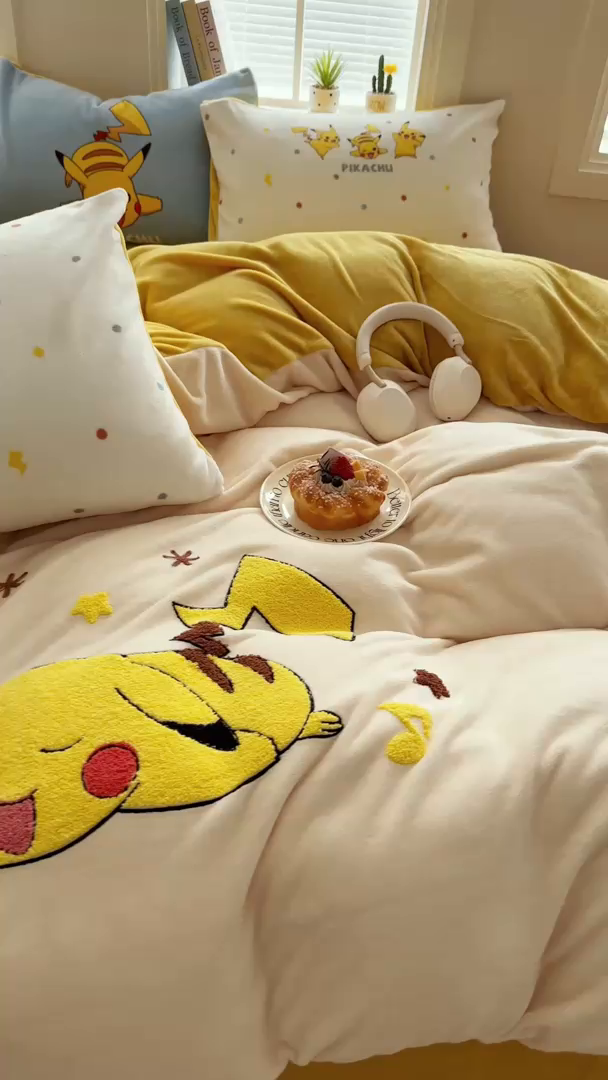 91家纺网 家纺一手货源 找家纺 （总）徕米家居 2025新款卡通毛巾绣绣花牛奶绒四件套