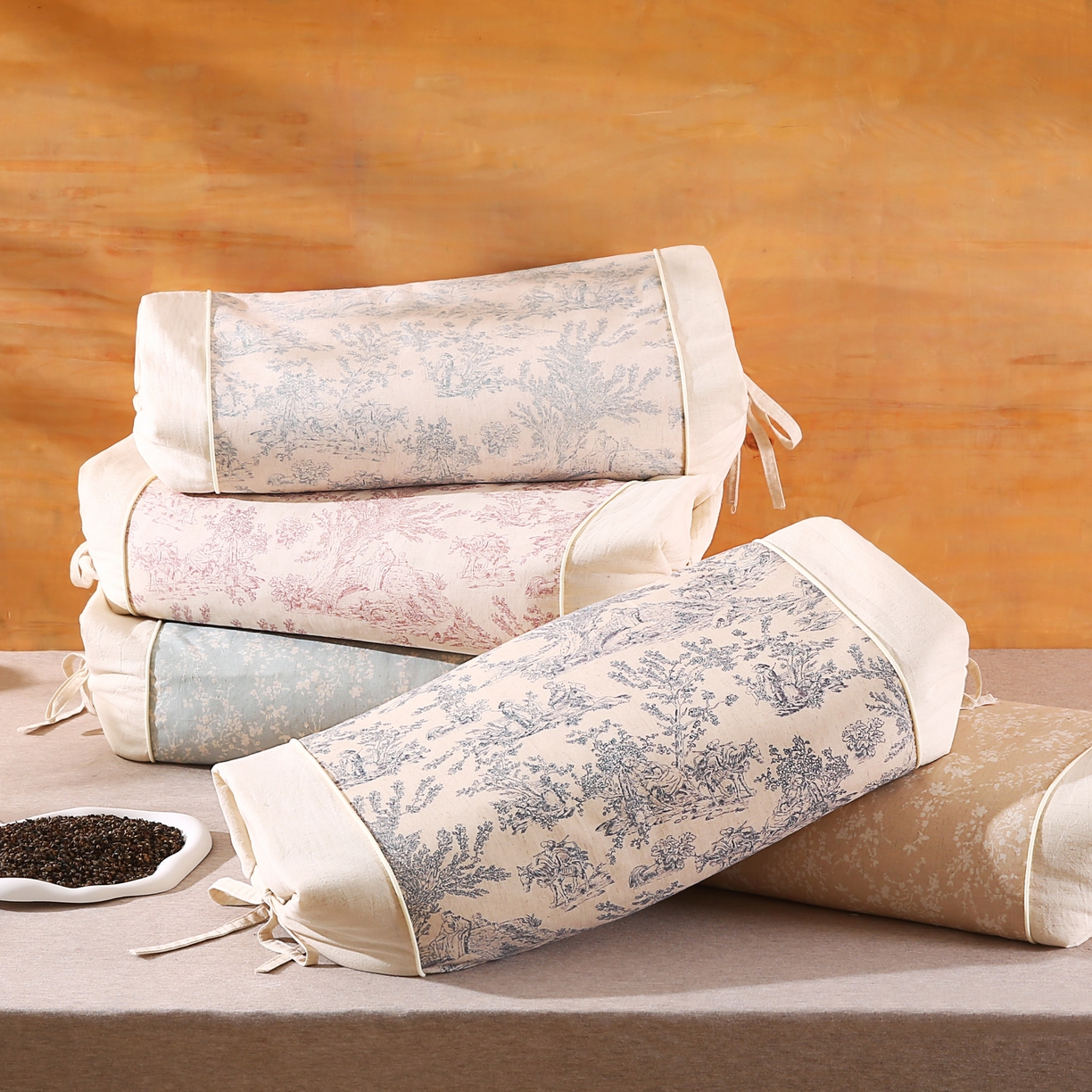 91家纺网 家纺一手货源 找家纺 小米枕芯 2025新款贡缎国风荞麦系带荞麦护颈助眠枕5色 深蓝