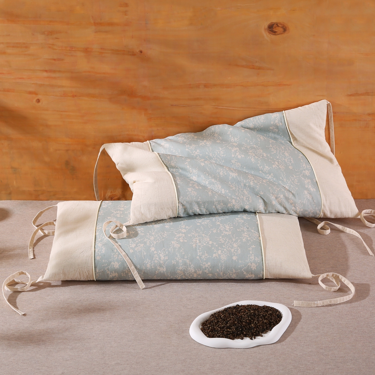 91家纺网 家纺一手货源 找家纺 小米枕芯 2025新款贡缎国风荞麦系带荞麦护颈助眠枕5色 天空蓝