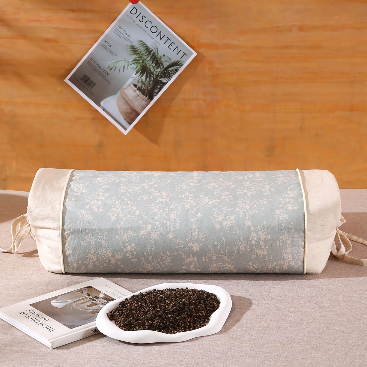 91家纺网 家纺一手货源 找家纺 小米枕芯 2025新款贡缎国风荞麦系带荞麦护颈助眠枕5色 天空蓝