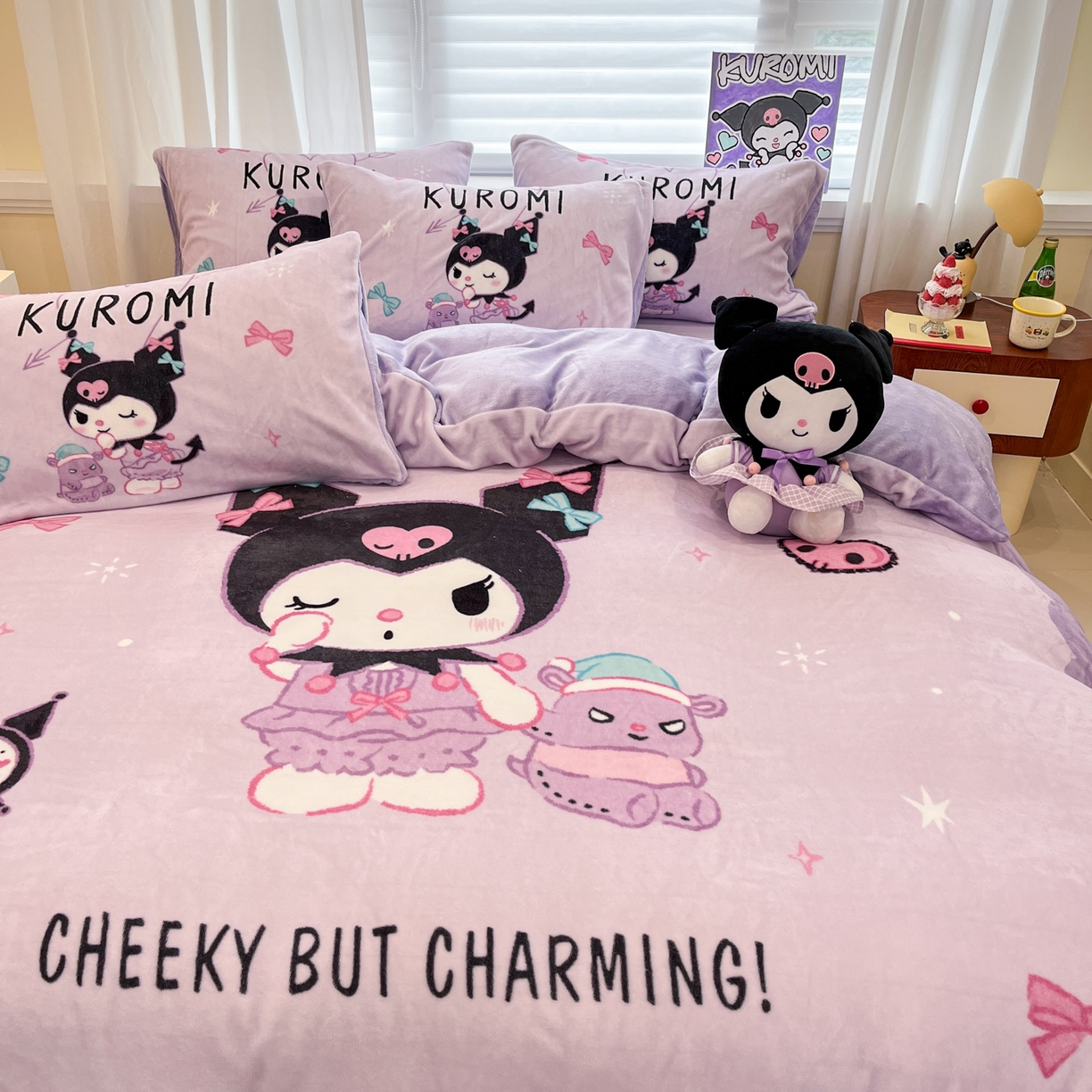 91家纺网 家纺一手货源 找家纺 金爱家 2025新品大版卡通平网数码印花加厚高克重牛奶绒皮卡丘系列四件套 绒大版-巴库库洛米