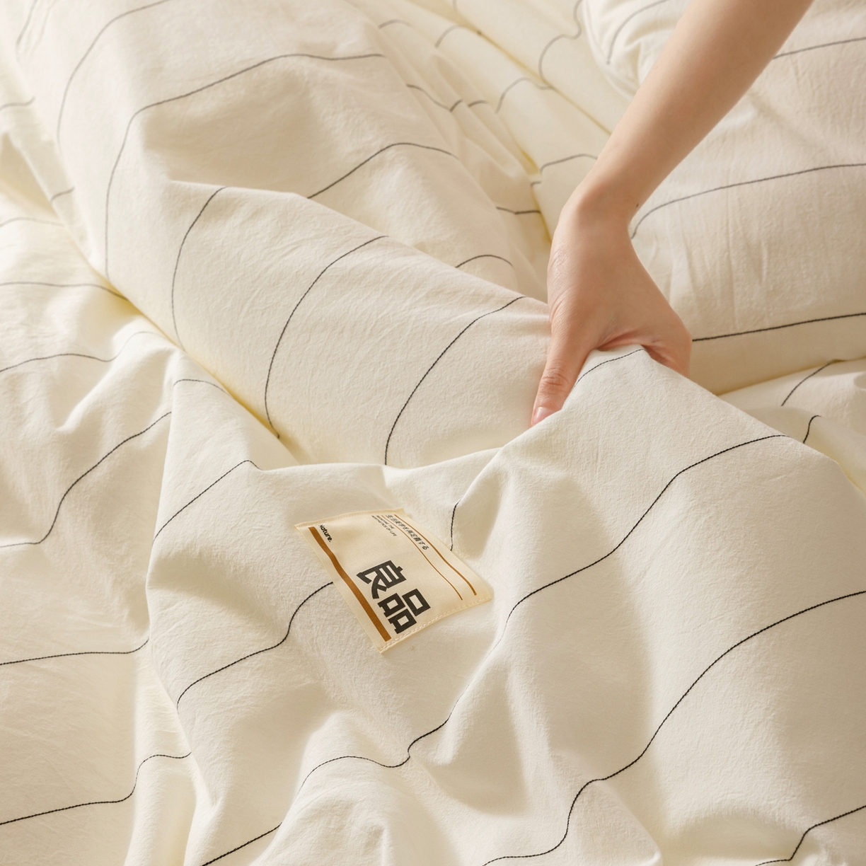 91家纺网 家纺一手货源 找家纺 子由家居 2025新款全棉纯棉无印条纹99大豆被被子被芯 条纹99子母被-自然光