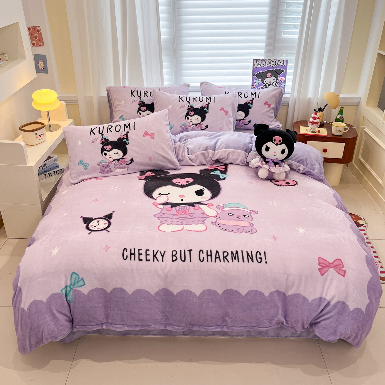 91家纺网 家纺一手货源 找家纺 金爱家 2025新品大版卡通平网数码印花加厚高克重牛奶绒皮卡丘系列四件套 绒大版-巴库库洛米