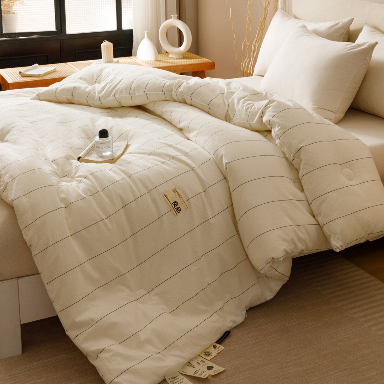 91家纺网 家纺一手货源 找家纺 子由家居 2025新款全棉纯棉无印条纹99大豆被被子被芯 条纹99大豆被-自然光