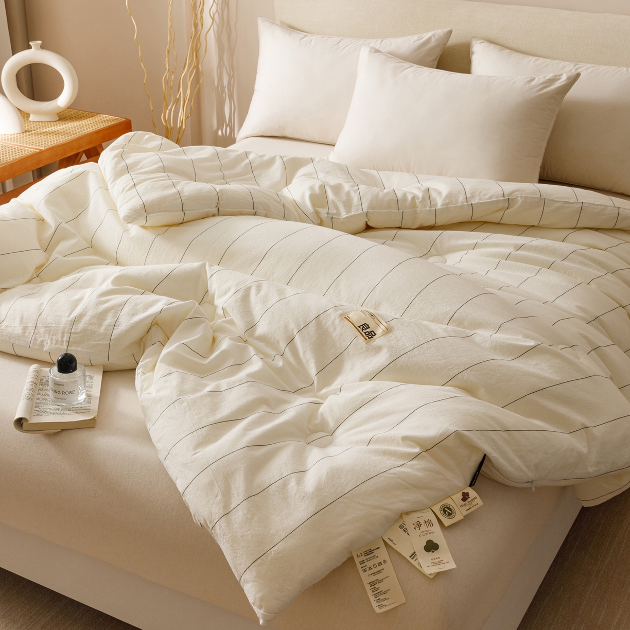 91家纺网 家纺一手货源 找家纺 子由家居 2025新款全棉纯棉无印条纹99大豆被被子被芯 条纹99大豆被-自然光