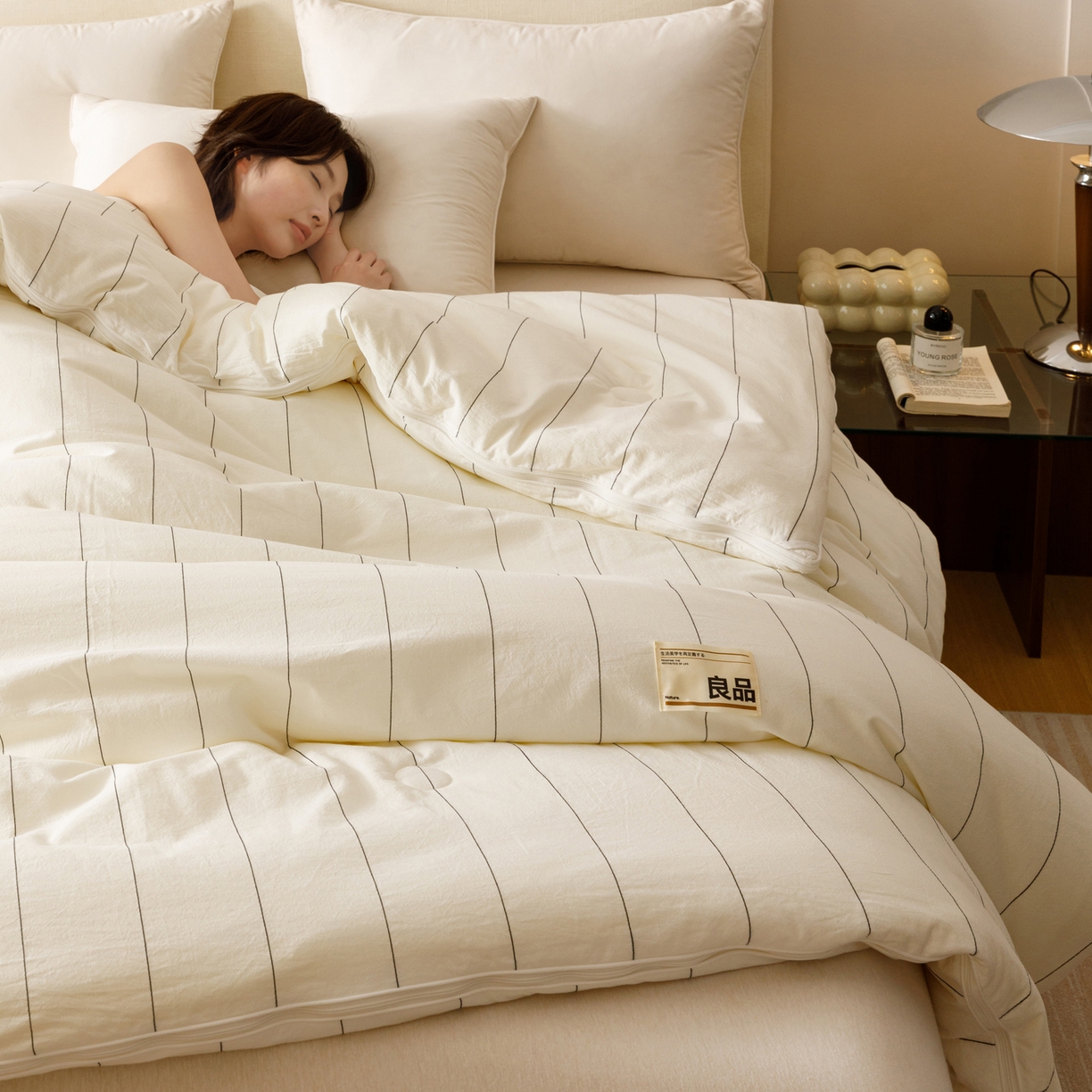 91家纺网 家纺一手货源 找家纺 子由家居 2025新款全棉纯棉无印条纹99大豆被被子被芯 条纹99子母被-自然光
