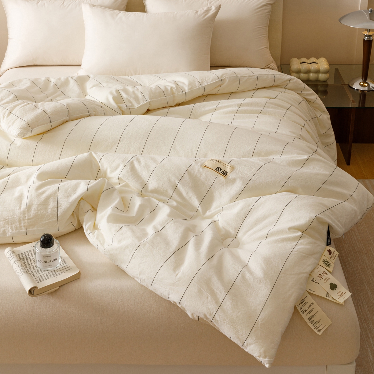 91家纺网 家纺一手货源 找家纺 子由家居 2025新款全棉纯棉无印条纹99大豆被被子被芯 条纹99大豆被-自然光