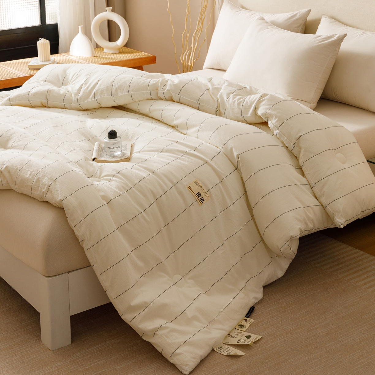 91家纺网 家纺一手货源 找家纺 子由家居 2025新款全棉纯棉无印条纹99大豆被被子被芯 条纹99大豆被-自然光