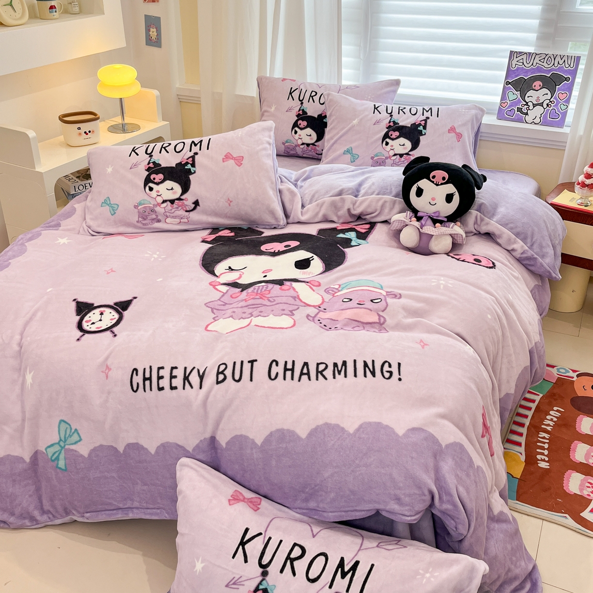 91家纺网 家纺一手货源 找家纺 金爱家 2025新品大版卡通平网数码印花加厚高克重牛奶绒皮卡丘系列四件套 绒大版-巴库库洛米