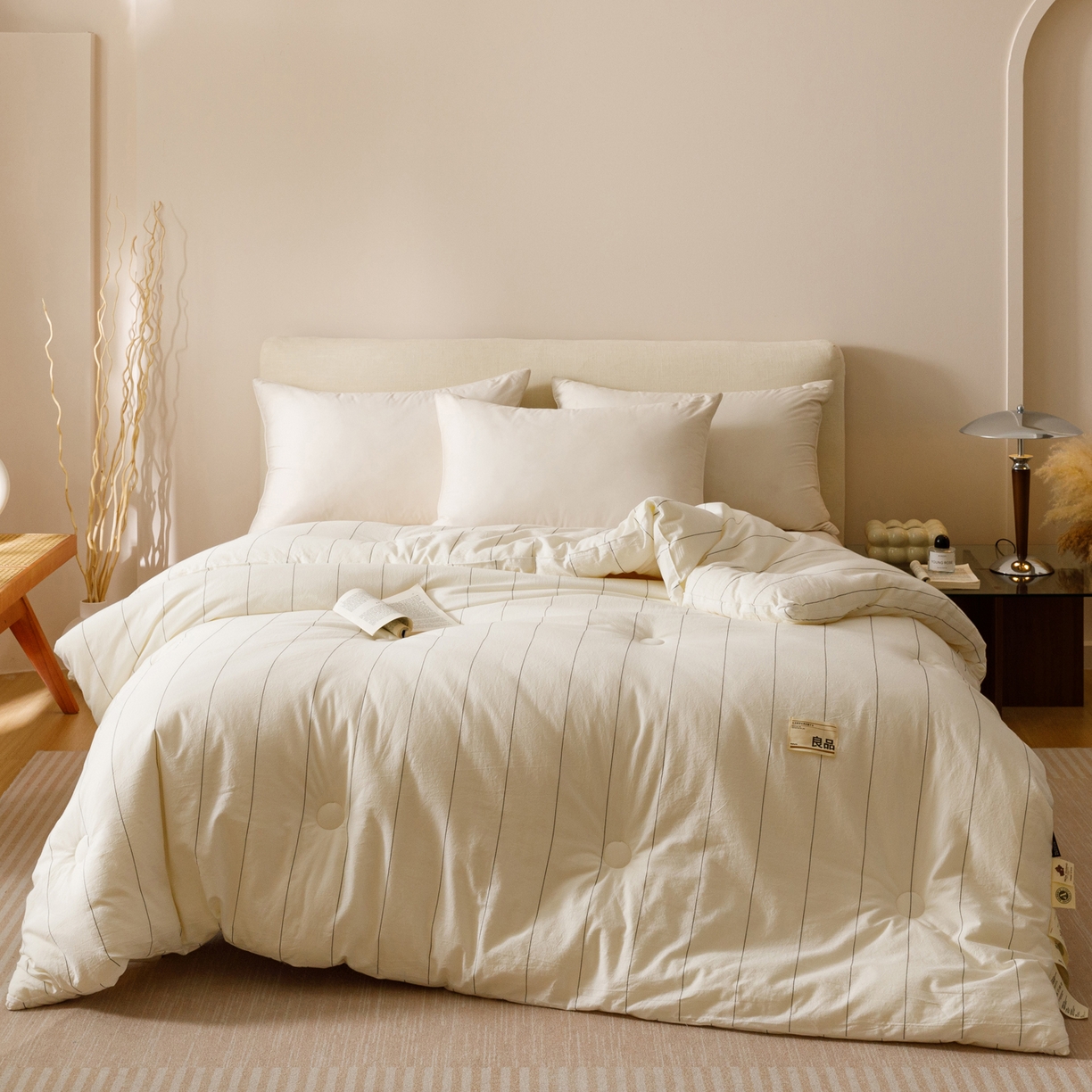 91家纺网 家纺一手货源 找家纺 子由家居 2025新款全棉纯棉无印条纹99大豆被被子被芯 条纹99大豆被-自然光