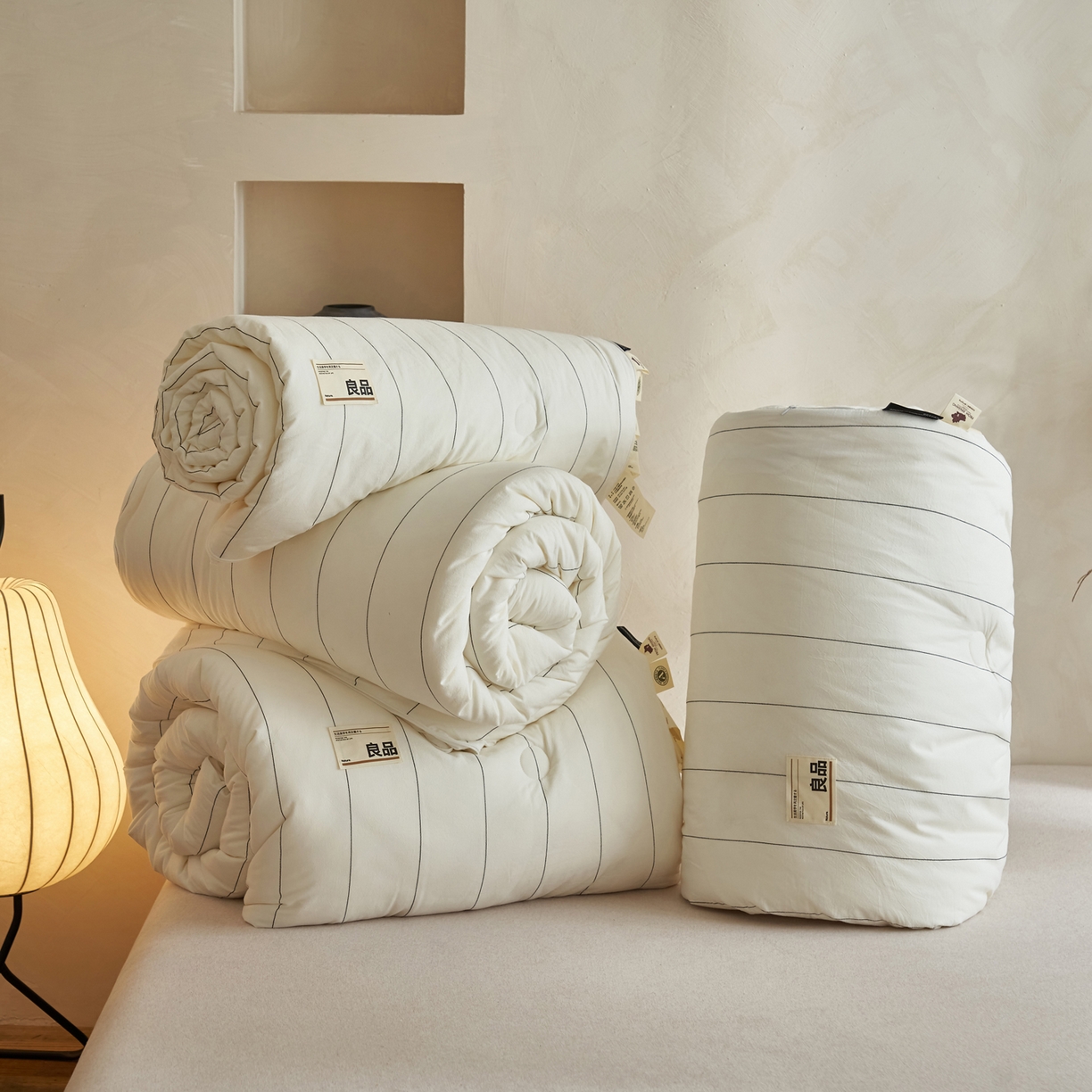 91家纺网 家纺一手货源 找家纺 子由家居 2025新款全棉纯棉无印条纹99大豆被被子被芯 条纹99子母被-简约风