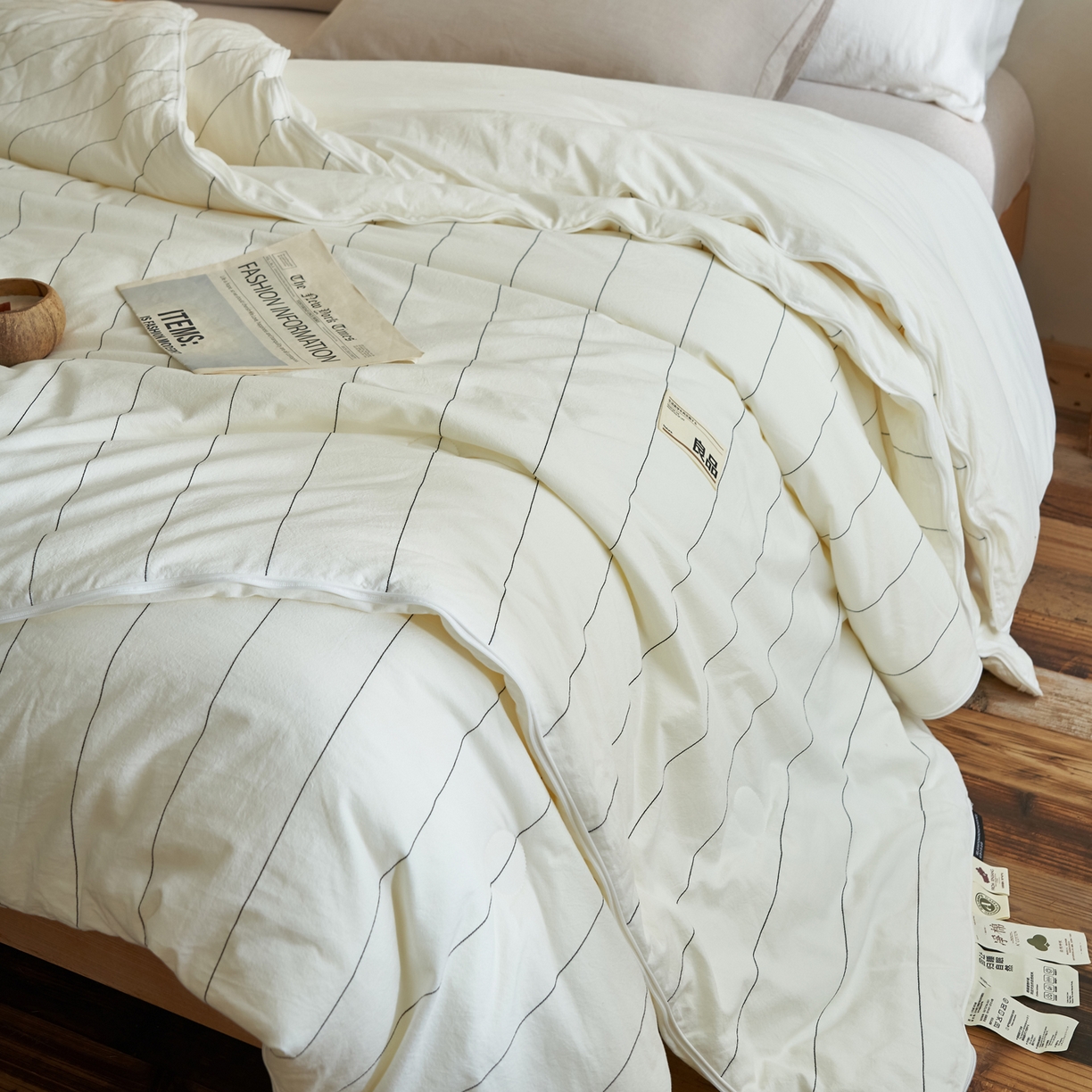 91家纺网 家纺一手货源 找家纺 子由家居 2025新款全棉纯棉无印条纹99大豆被被子被芯 条纹99子母被-简约风