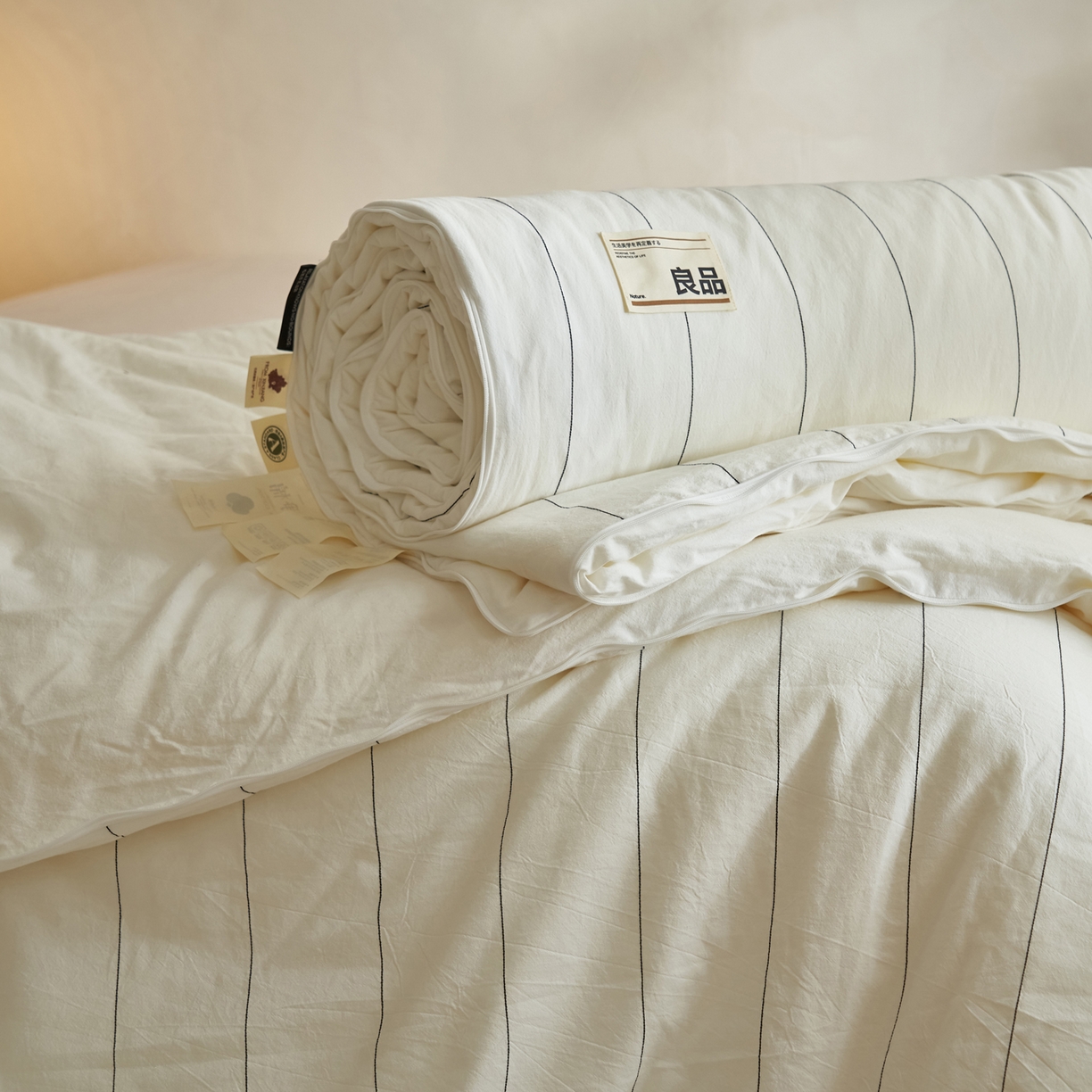 91家纺网 家纺一手货源 找家纺 子由家居 2025新款全棉纯棉无印条纹99大豆被被子被芯 条纹99子母被-简约风