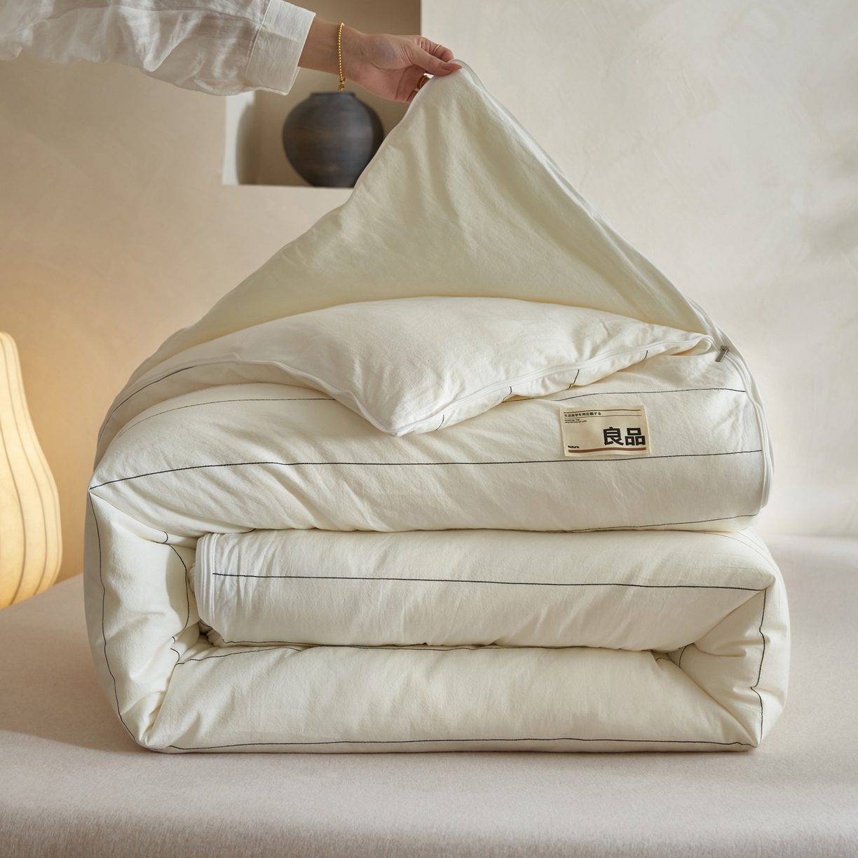 91家纺网 家纺一手货源 找家纺 子由家居 2025新款全棉纯棉无印条纹99大豆被被子被芯 条纹99子母被-简约风