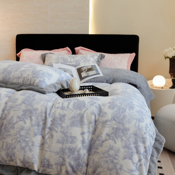 优悦生活馆 2025新款秋冬简约亲肤牛奶绒印花保暖四件套-维也纳 维也纳-时尚灰