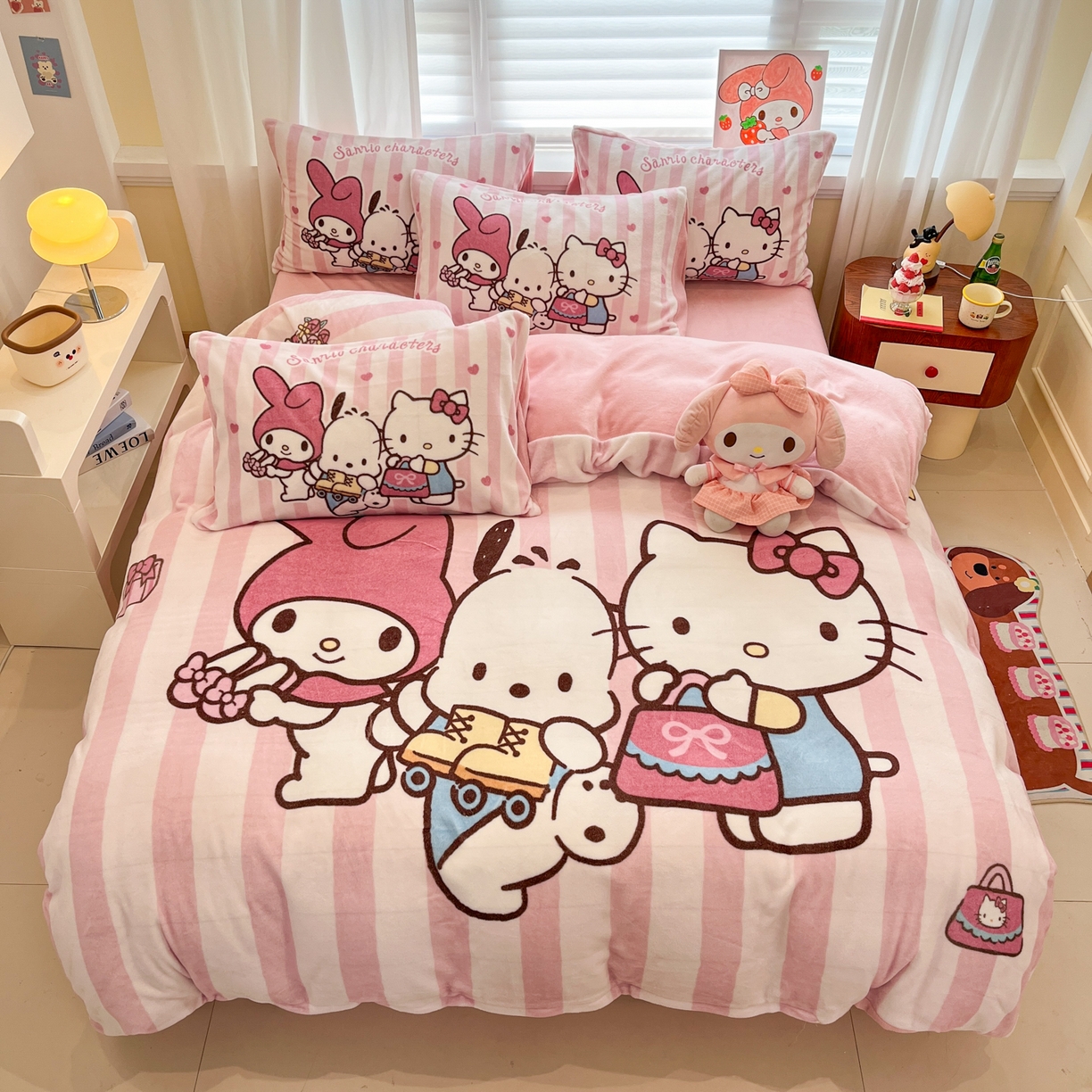 金爱家 2025新品大版卡通平网数码印花加厚高克重牛奶绒皮卡丘系列四件套 绒大版-购物三小只