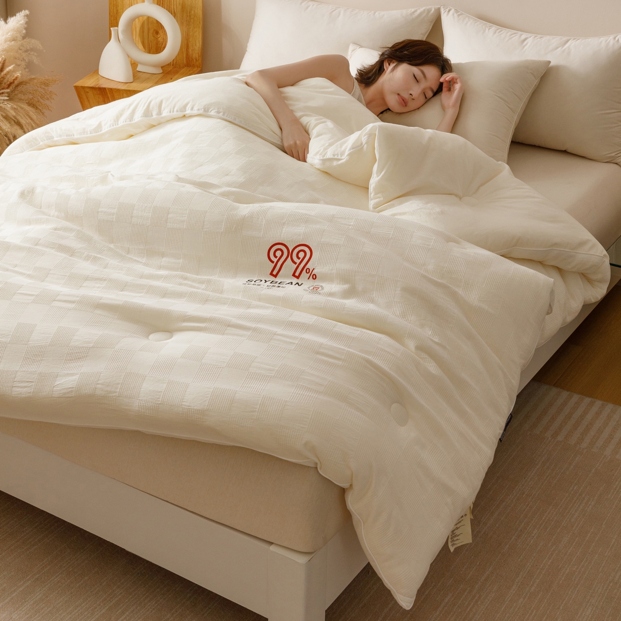 91家纺网 家纺一手货源 找家纺 子由家居 2025新款全棉纯棉水洗提花99大豆冬被被子被芯 纯棉99大豆被（自然风）