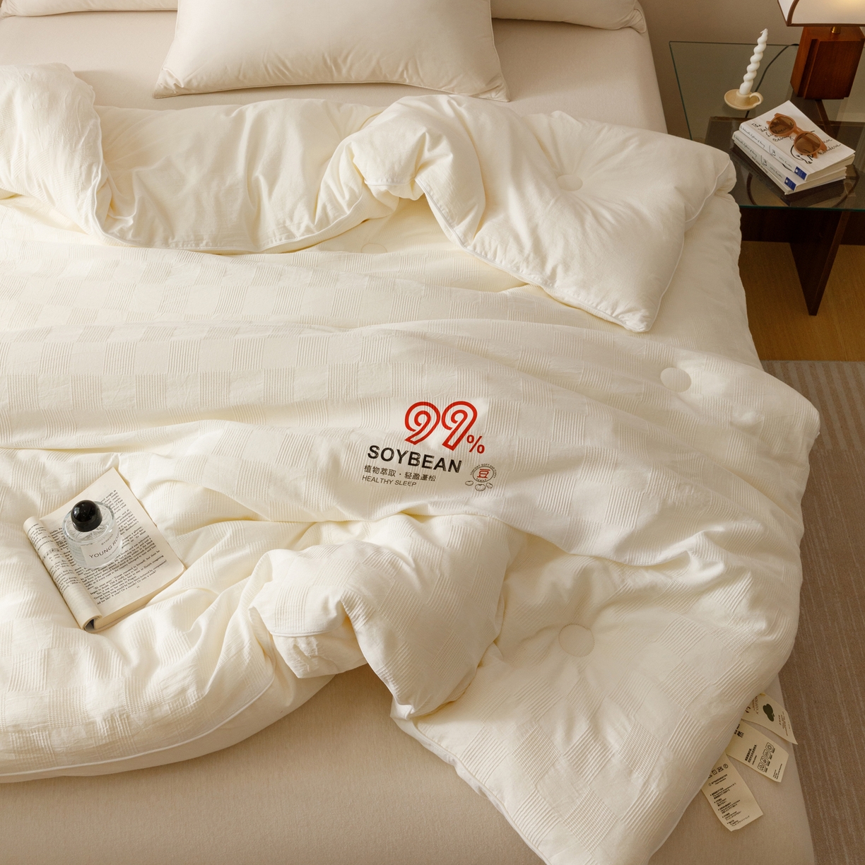 91家纺网 家纺一手货源 找家纺 子由家居 2025新款全棉纯棉水洗提花99大豆冬被被子被芯 纯棉99大豆被（自然风）