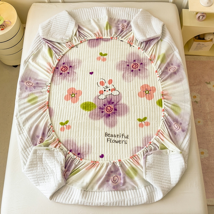 91家纺网 家纺一手货源 找家纺 摩妮卡 2025新款小清新系列印花牛奶绒夹棉床笠三件套 琪琪兔