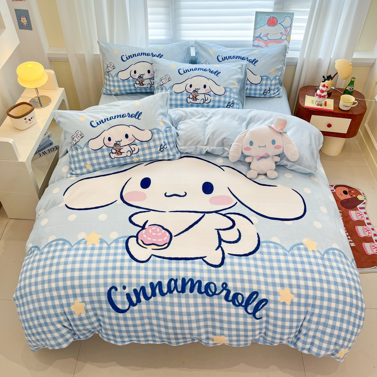 金爱家 2025新品大版卡通平网数码印花加厚高克重牛奶绒皮卡丘系列四件套 绒大版-奶芙玉桂狗