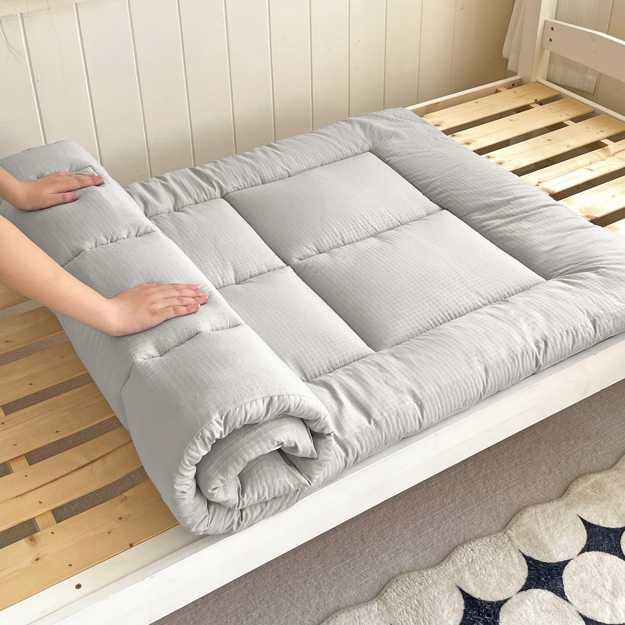 91家纺网 家纺一手货源 找家纺 （总）爱彼家纺 2025新款学生季无印风水洗棉褥子枕芯学生套件宿舍单人90x190床褥套床垫套