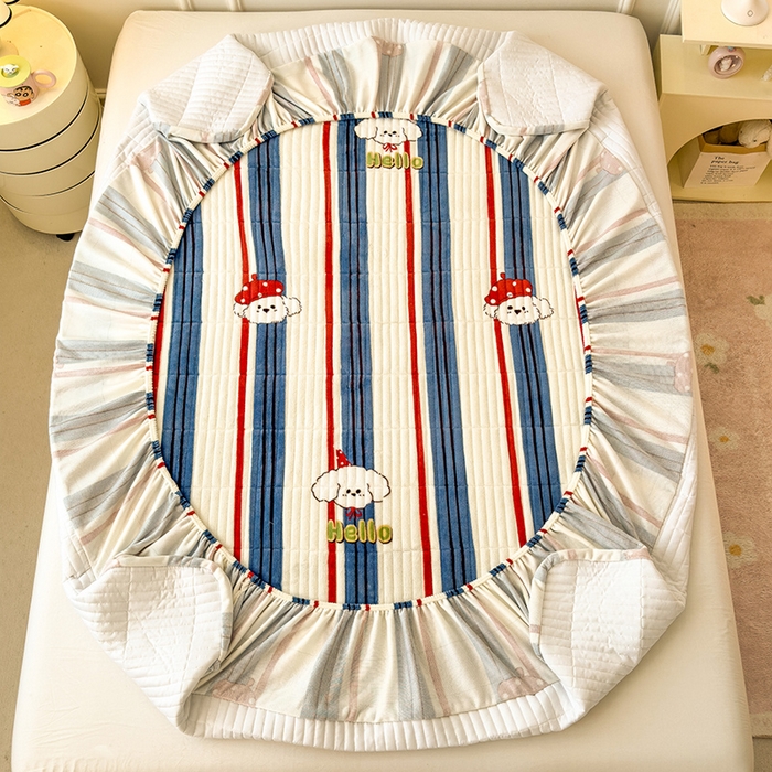 91家纺网 家纺一手货源 找家纺 摩妮卡 2025新款小清新系列印花牛奶绒夹棉床笠三件套 旺星人