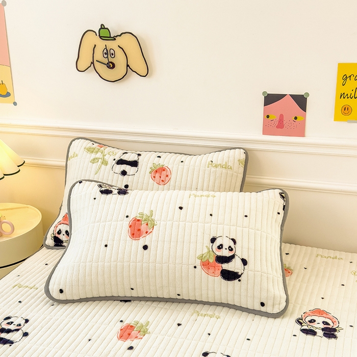 91家纺网 家纺一手货源 找家纺 摩妮卡 2025新款小清新系列印花牛奶绒夹棉床笠三件套 小可爱