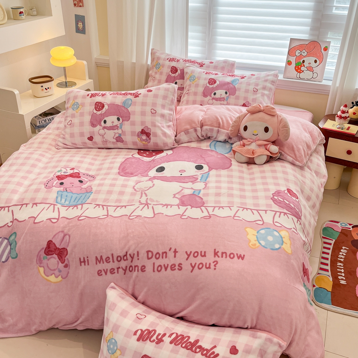 91家纺网 家纺一手货源 找家纺 金爱家 2025新品大版卡通平网数码印花加厚高克重牛奶绒皮卡丘系列四件套 绒大版-星黛美乐蒂