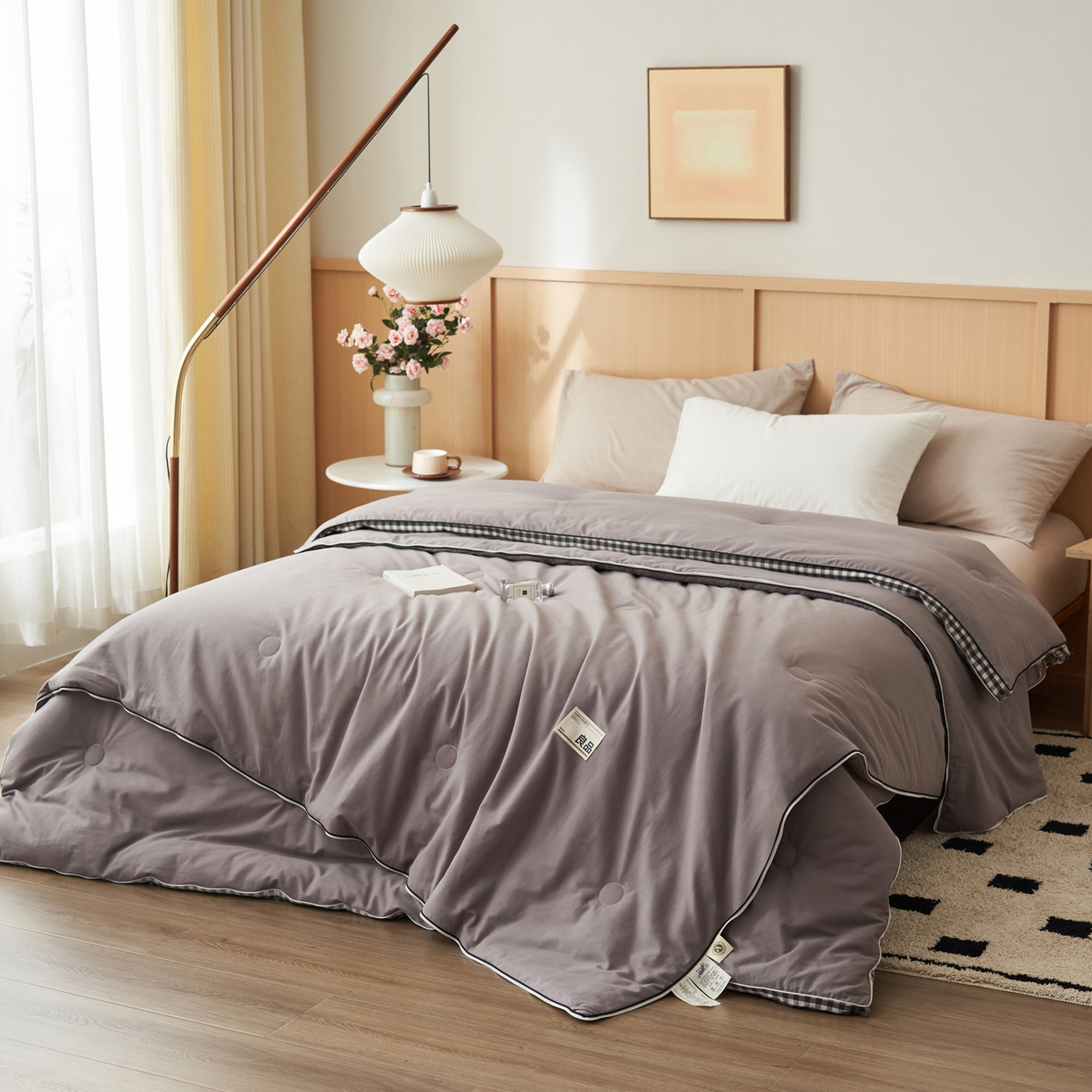 91家纺网 家纺一手货源 找家纺 （总）子由家居 2025新款无印风棋盘格立体大豆子母被被子被芯