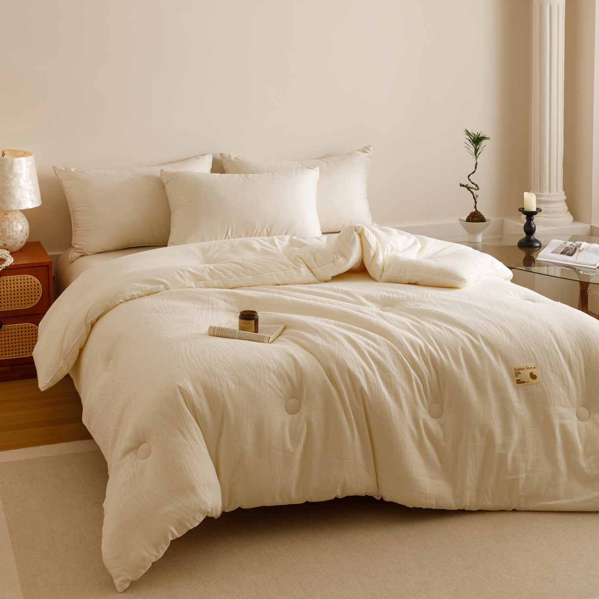 91家纺网 家纺一手货源 找家纺 （总）子由家居 2025新款全棉纯棉水洗棉树纹大提花55大豆被被子被芯