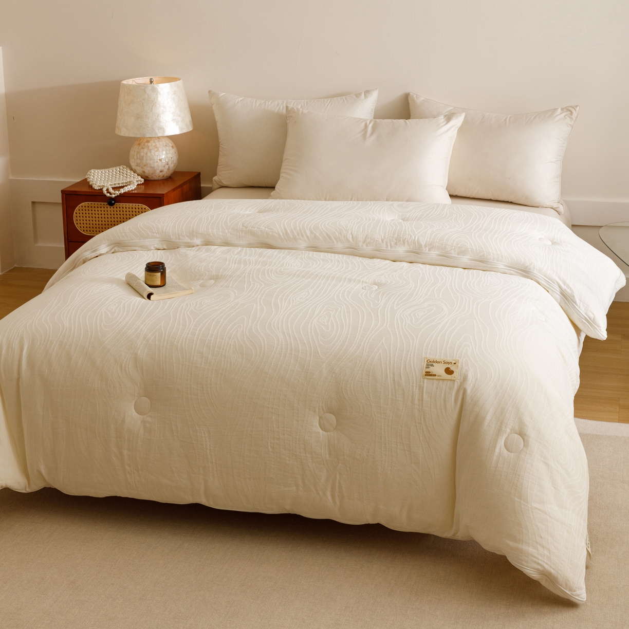 91家纺网 家纺一手货源 找家纺 子由家居 2025新款全棉纯棉水洗棉树纹大提花55大豆被被子被芯 树皮纹55子母被