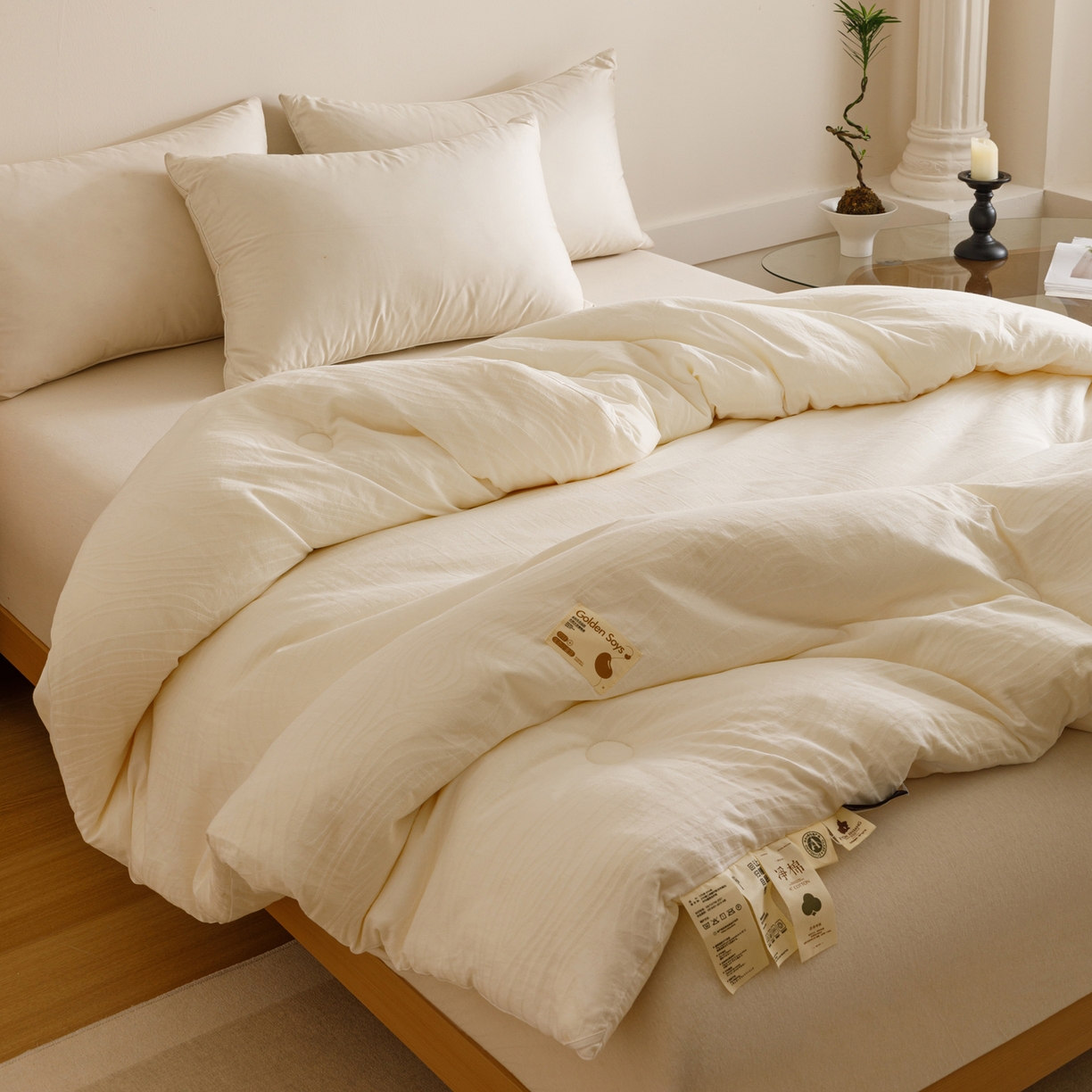 91家纺网 家纺一手货源 找家纺 子由家居 2025新款全棉纯棉水洗棉树纹大提花55大豆被被子被芯 树皮纹55大豆被