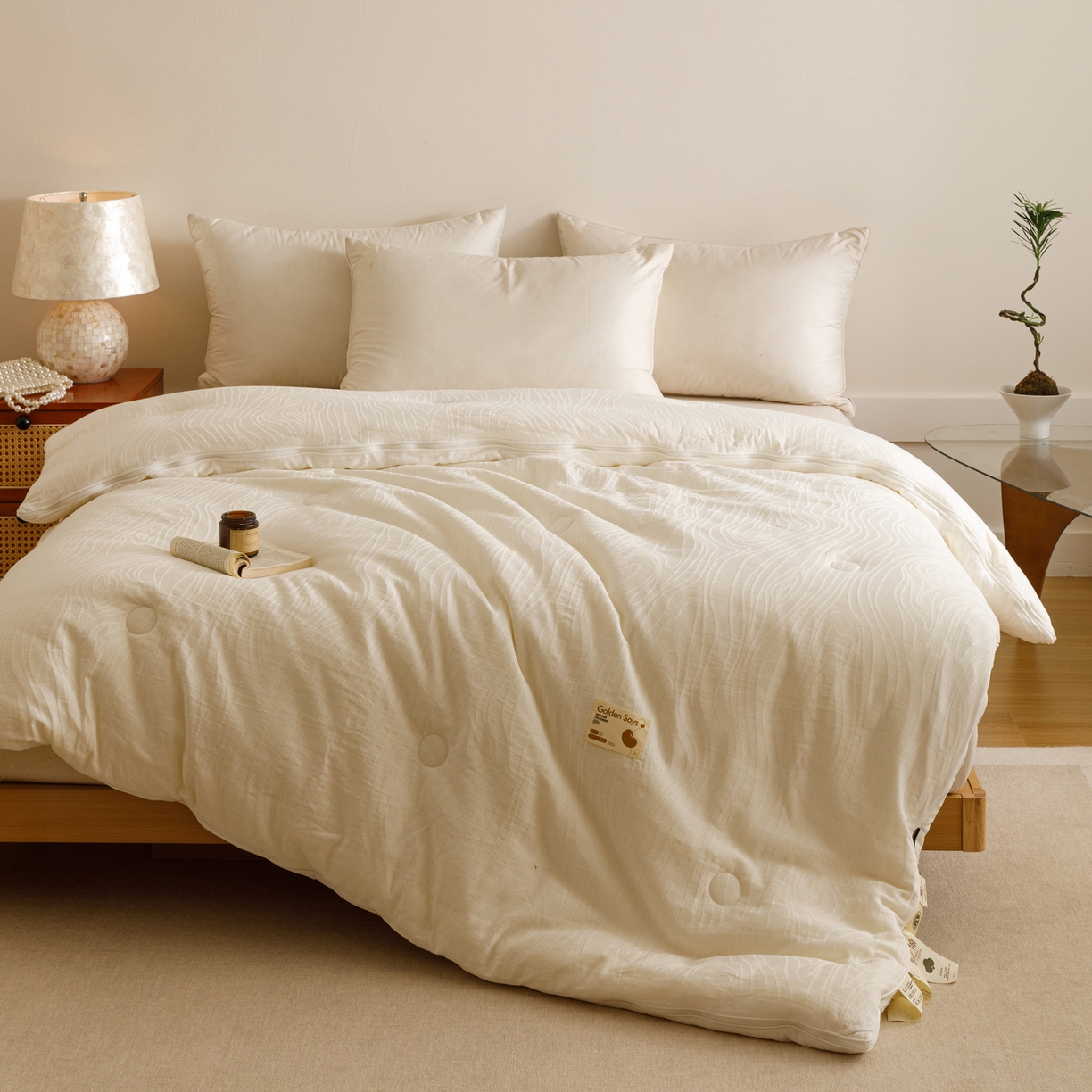 91家纺网 家纺一手货源 找家纺 子由家居 2025新款全棉纯棉水洗棉树纹大提花55大豆被被子被芯 树皮纹55子母被