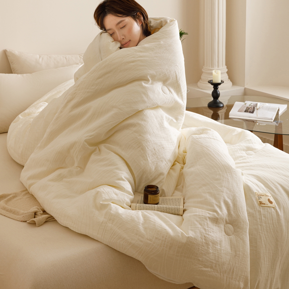 91家纺网 家纺一手货源 找家纺 子由家居 2025新款全棉纯棉水洗棉树纹大提花55大豆被被子被芯 树皮纹55子母被