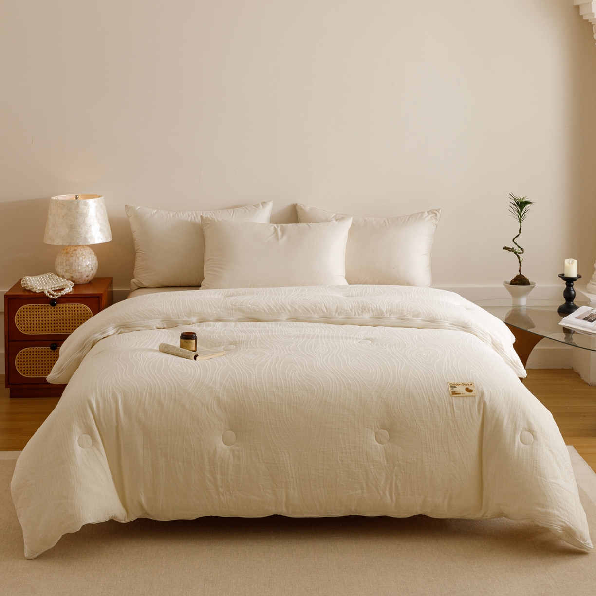 91家纺网 家纺一手货源 找家纺 子由家居 2025新款全棉纯棉水洗棉树纹大提花55大豆被被子被芯 树皮纹55子母被